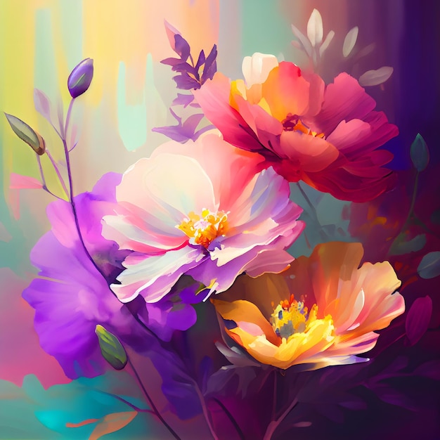 Pintura al Óleo Colorida Flor Romántica suave y brillante Ai generativo