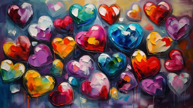 Pintura al Óleo de Corazones de Colores