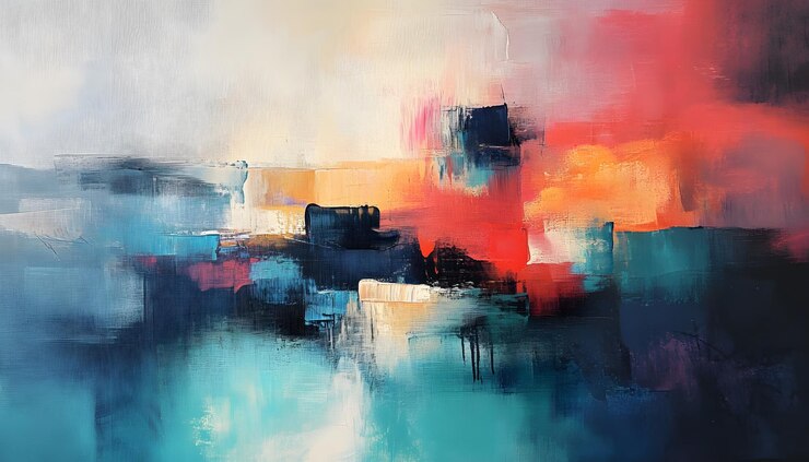 Pintura al óleo abstracta con colores vibrantes y trazos texturizados