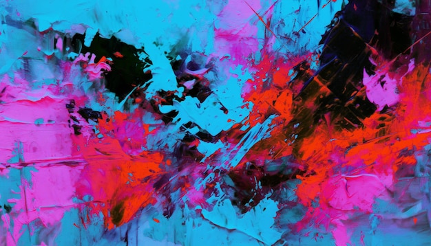 Pintura al óleo abstracta de neón rojo rosa azul pinceladas de fondo papel tapiz pintura arte de textura