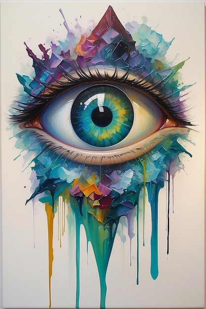 Pintura al óleo abstracta con ojos conceptuales coloridos