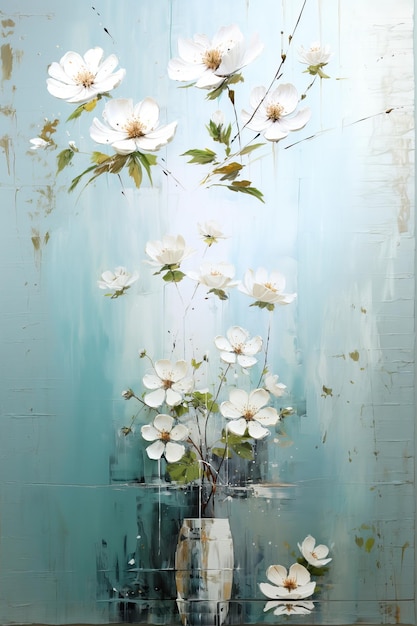 Pintura al óleo y acrílica pintura abstracta flores blancas con texturas enfoque suave selectivo