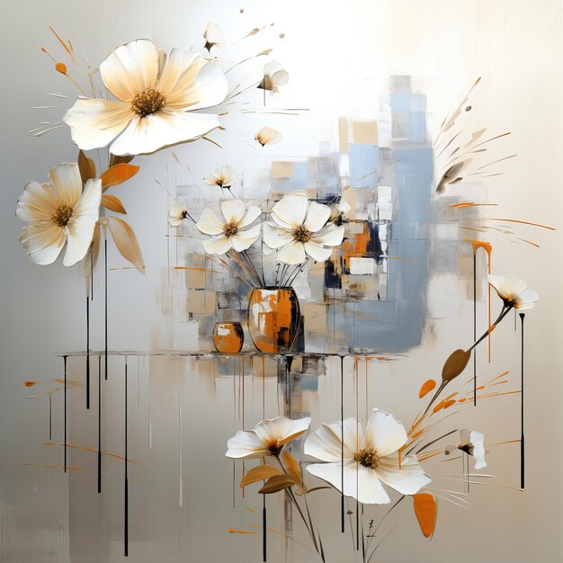 Foto pintura al óleo y acrílica pintura abstracta flores blancas con texturas