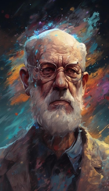 Pintura al óleo con anime empastado pesado, un plano completo de Sigmund Freud