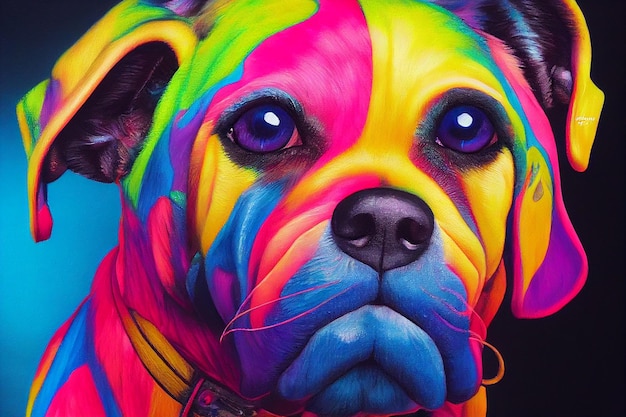 Foto pintura al óleo de arte cara de perro de colores