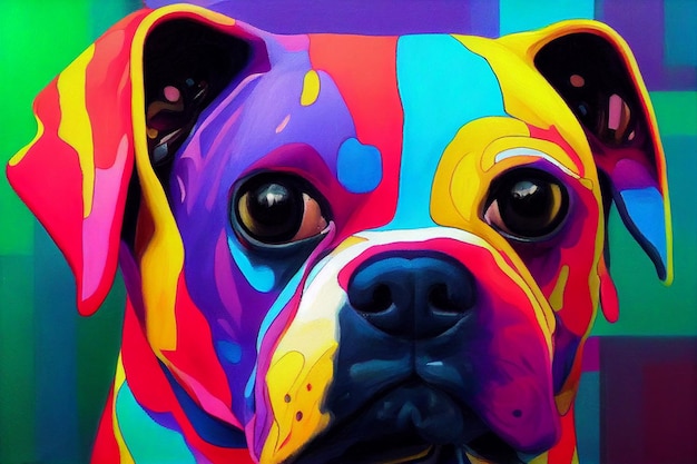 Foto pintura al óleo de arte cara de perro de colores