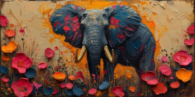 Foto pintura al óleo de un artista elefante colección de pinturas de animales para decoración e interiores