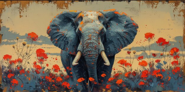 Foto pintura al óleo de un artista elefante colección de pinturas de animales para decoración e interiores