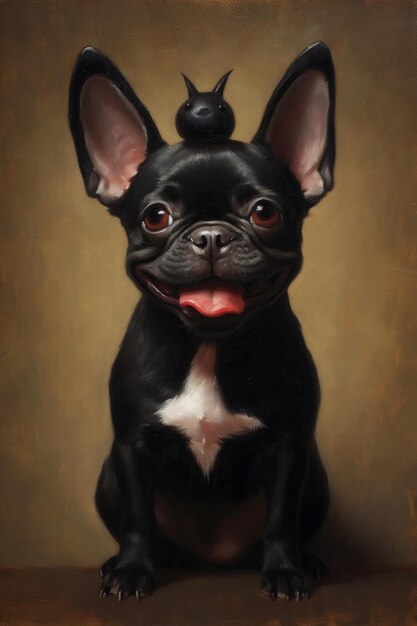 Pintura al óleo de un Bulldog Francés