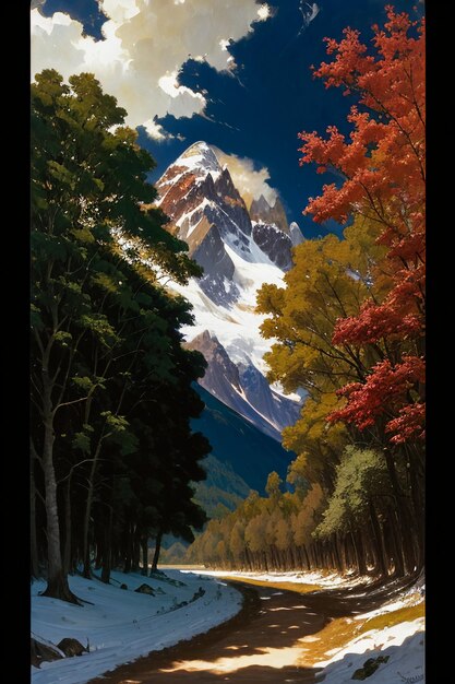 Pintura al óleo china colorida Paisaje Paisaje Papel pintado Ilustración Fondo Acuarela Tinta