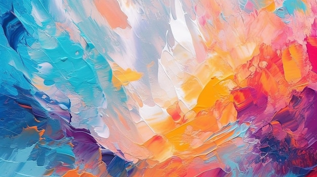 Pintura al óleo colorida abstracta sobre textura de lienzo AI generativa