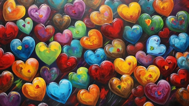 Foto pintura al óleo de corazones de colores