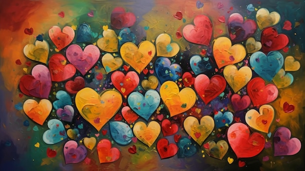 Pintura al Óleo de Corazones de Colores