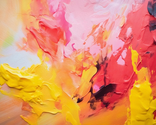 Pintura al óleo dibujada a mano de un fondo de arte abstracto con un lienzo colorido de rosa amarillo y rojo