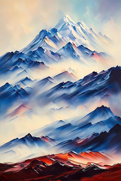 Foto pintura al óleo digital contemporánea de paisajes montañosos en colores artísticos y vibrantes, ia generativa