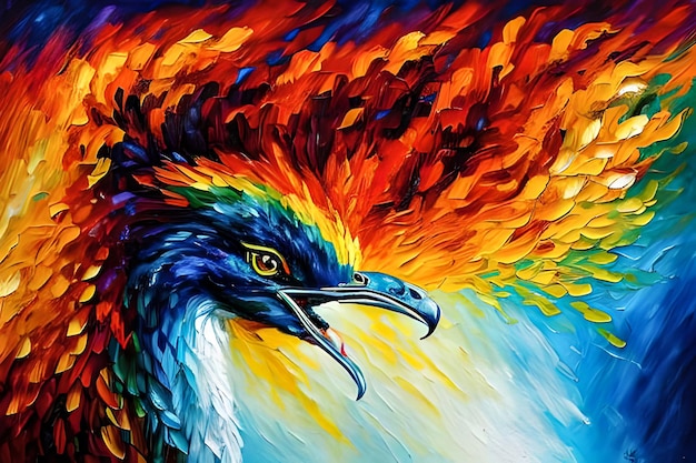 Pintura al óleo de un fénix