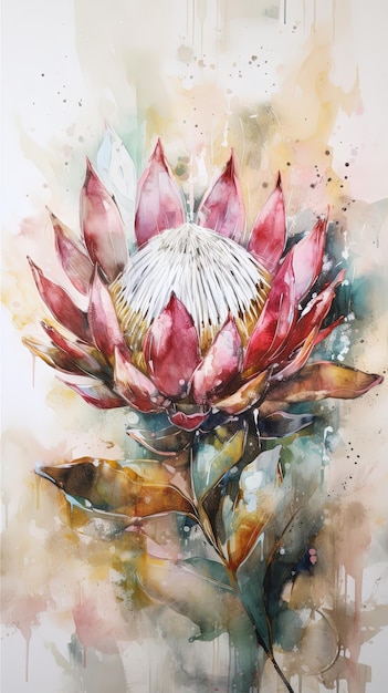 Pintura al óleo floral abstracta Arte floral de proteas de colores