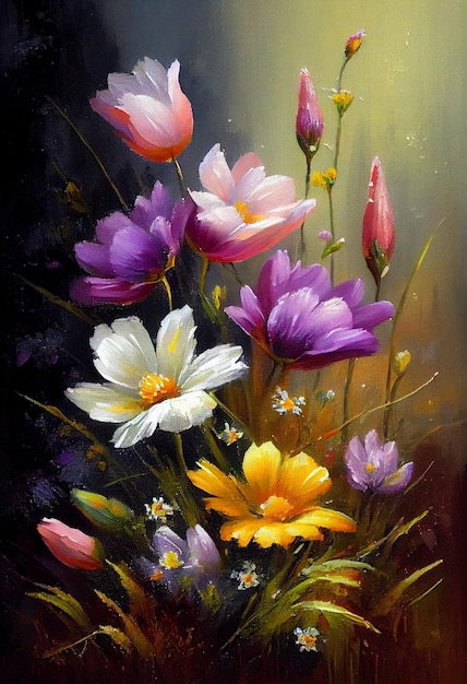 Pintura al óleo de flores de primavera