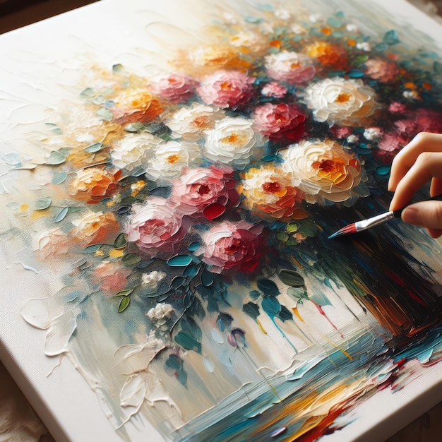 Pintura al óleo con flores