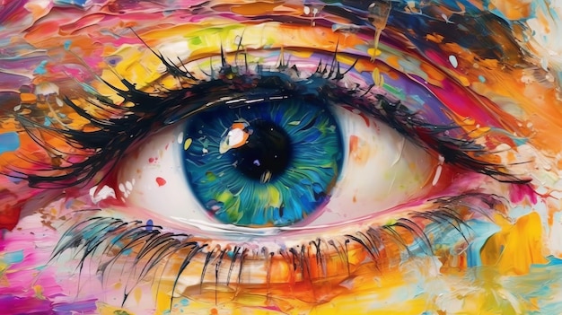 Pintura al óleo de fluorita Ilustración de una pintura vibrante y colorida de un ojo