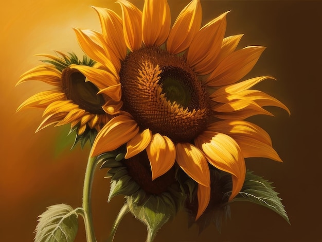 Pintura al óleo de girasol