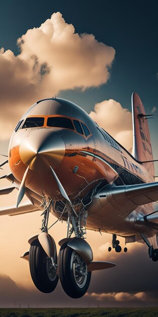 Pintura al óleo imagen artística de un avión aterrizando en la playa