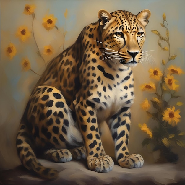 Una pintura al óleo de un leopardo