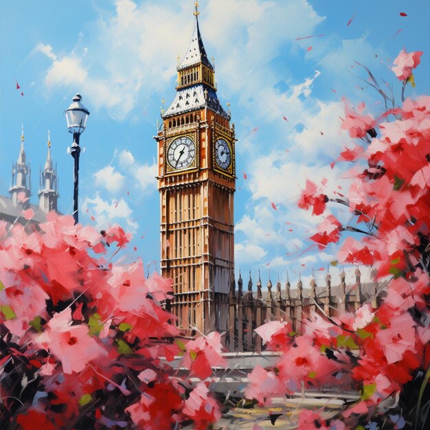 pintura al óleo en lienzo flor obra de arte Big Ben