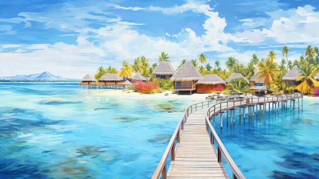 Foto pintura al óleo en lienzo paisaje paradisíaco de las maldivas