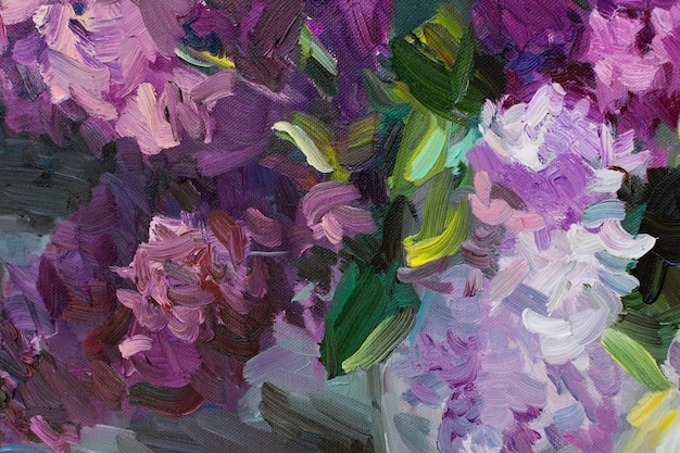 Pintura al óleo lila Fondo multicolor artístico abstracto Primer trazos de pintura sobre el lienzo