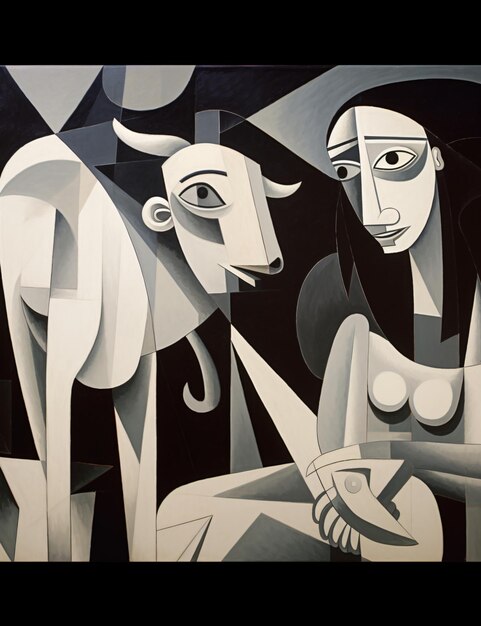 Foto pintura al óleo de una mujer y una cabra estilo de pablo picasso