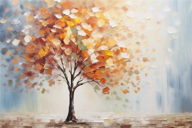 Pintura al óleo del paisaje árboles coloridos de otoño