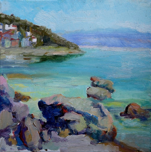 Pintura al óleo de las piedras del mar