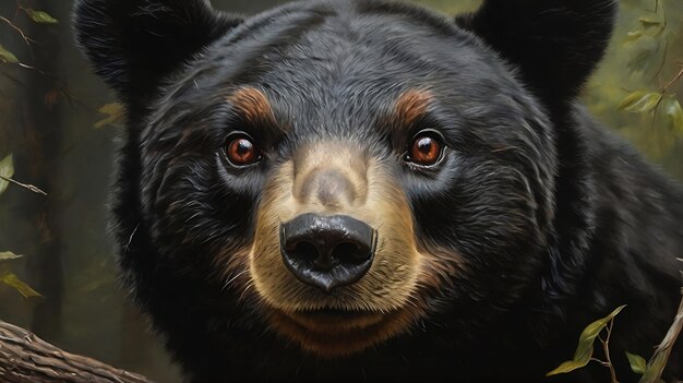 pintura al óleo de un primer plano de la cara de un oso negro estadounidense