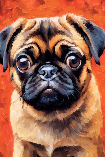 Pintura al óleo de un Pug