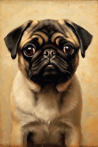 Pintura al óleo de un Pug