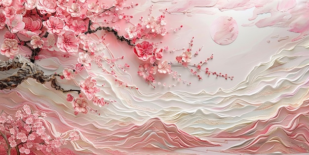 pintura al óleo de sakura blanca y rosa