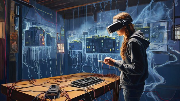 Pintura al óleo de simulación de entrenamiento de realidad virtual