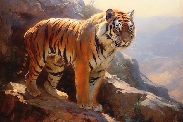 Pintura al óleo sobre lienzo tigre en el bosque