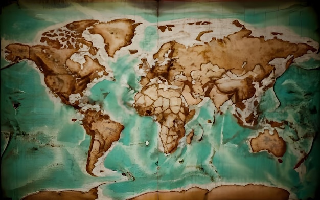 Pintura al óleo verde del mapa del mundo con punto de red AI generado
