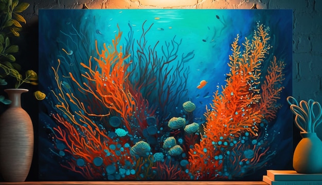 Una pintura de algas y peces.