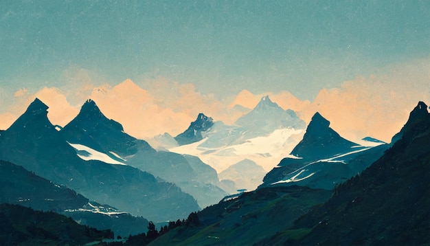 pintura de los alpes suizos