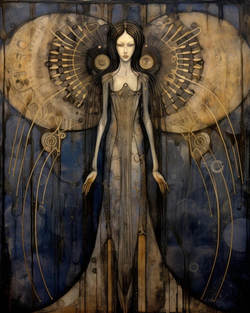 una pintura de un ángel con alas
