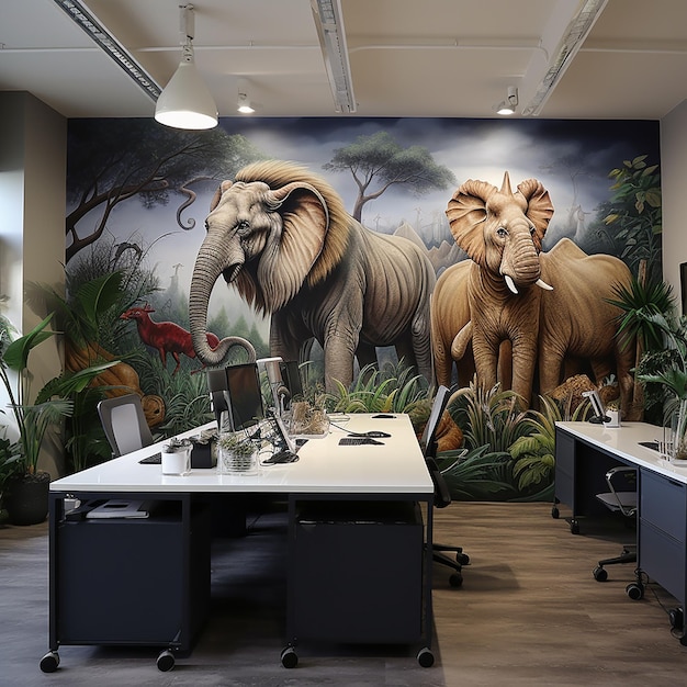 Foto pintura de animales en la pared de la oficina