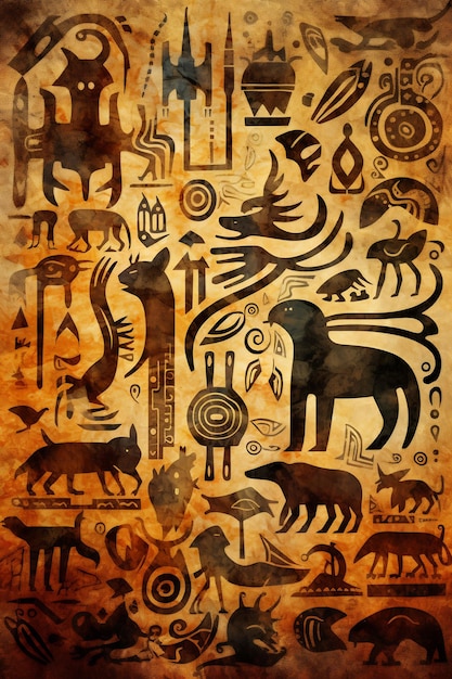 una pintura de animales de la tribu