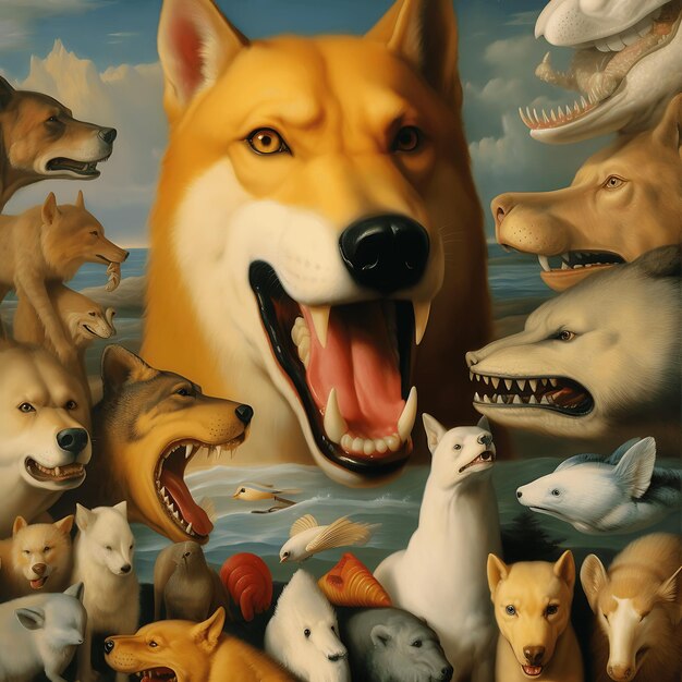 Pintura antiga de animais estranhos