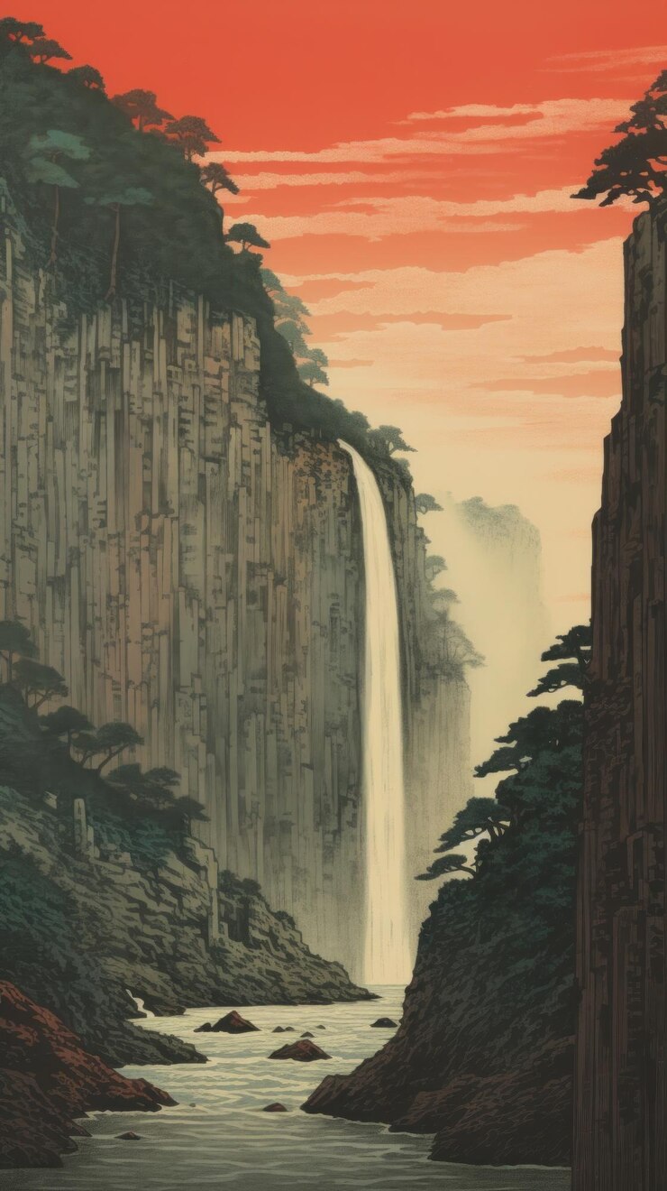 Foto pintura ao ar livre do penhasco da cachoeira