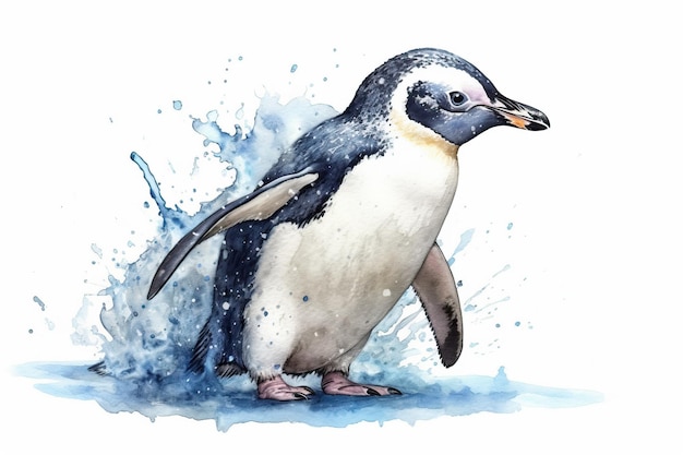 Pintura Aquarela em Aquarela Pinguim Ártico Vida Selvagem Representação Artística IA Generativa