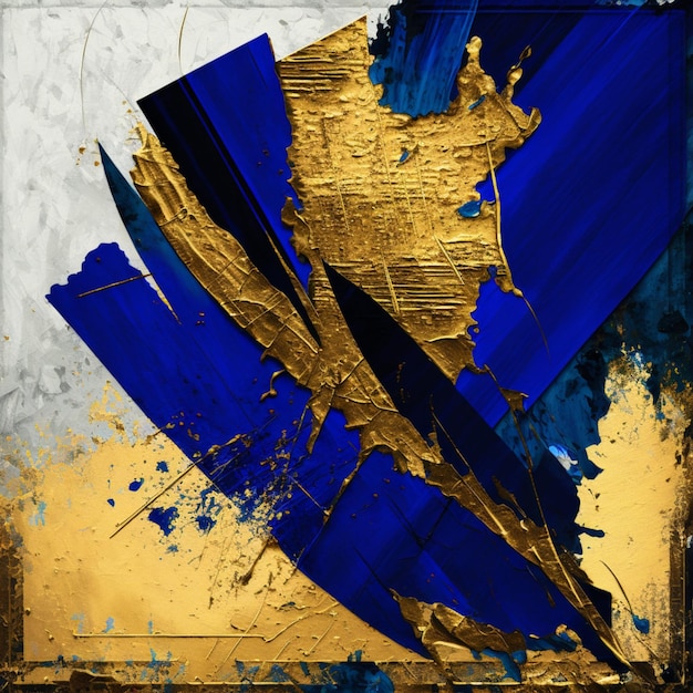 pintura arafada de uma obra de arte azul e dourada generativa ai