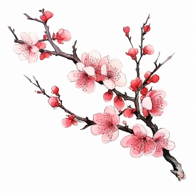 Foto una pintura de un árbol de cereza en flor con la palabra cereza en él.